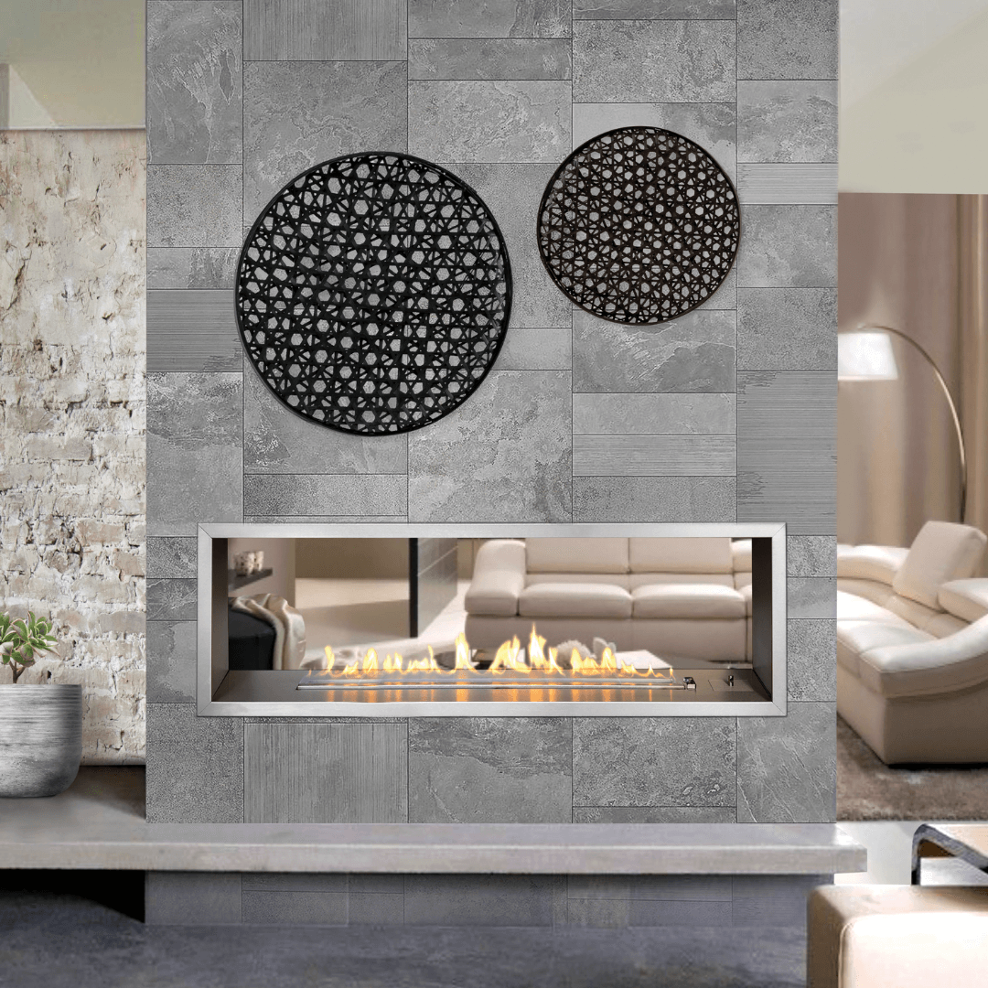 Infiniti Slimline Double Sided gas fireplace with 304 stainless steel firebox — 12kW output