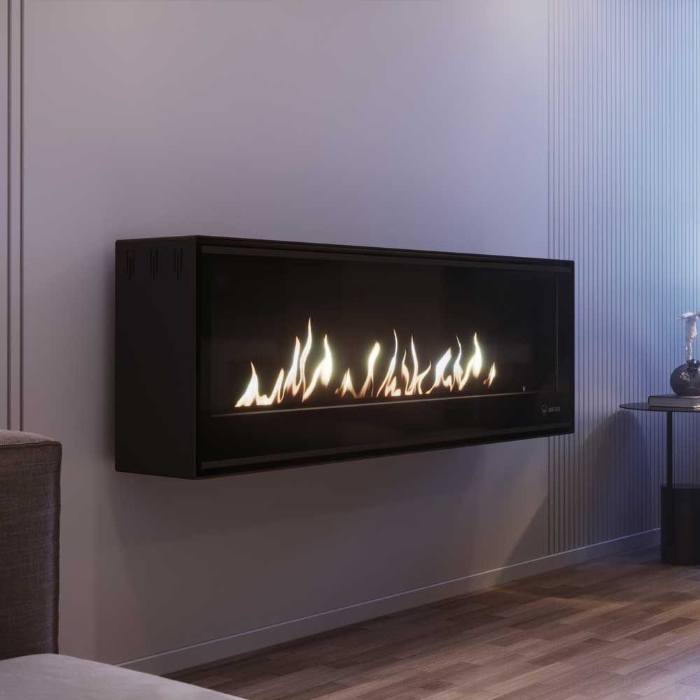 SAfire Pureview WallArt full-glass wall-mounted flueless gas fireplace — 1000mm and 1400mm sizes
