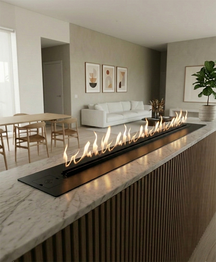 SAfire Clean Burn Flueless Gas Fireplace Drop-In with black stainless steel finish