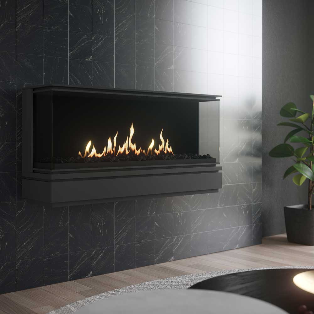 SAfire AI Emberglo WallArt vent-free wall-mounted gas fireplace with full glass design